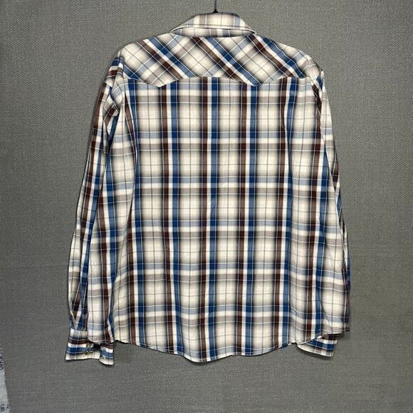 Wrangler Mens XXL LS Western Cowboy Pearl Snap Shirt XXL Blue Plaid Sawtooth - Picture 2 of 6
